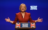 Liz Truss delivering her keynote speech at the Conservative Party Conference in Birmingham 2022