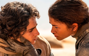 Timothée Chalamet, left, and Zendaya in a scene from Dune: Part Two