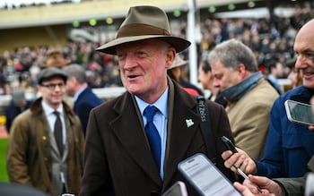 Willie Mullins talks to journalists at Cheltenham