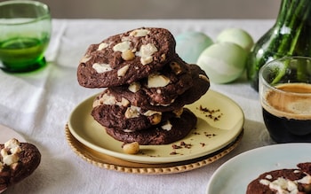 White and dark chocolate and macadamia cookies