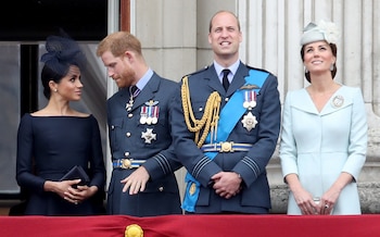 The Prince and Princess of Wales with the Duke and Duchess of Sussex watching an RAF flypast in 2018